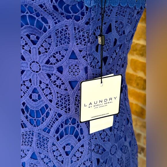 NEW $195 laundry by Shelli Segal geometric lace royal blue knee length dress s 2 - Picture 8 of 12